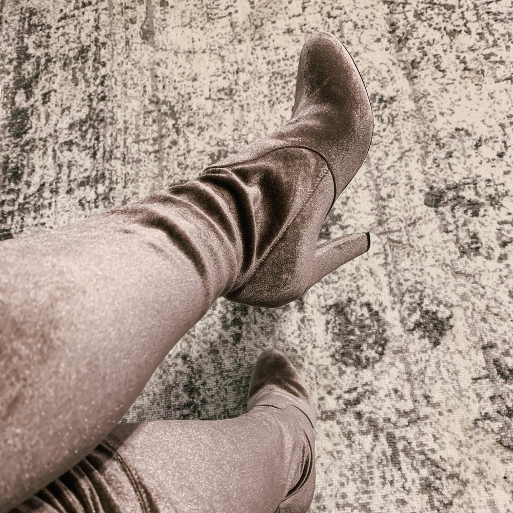 Steve Madden over the knee taupe velvet boots